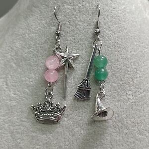 Witch Mismatched Earrings Rose Quartz Aventurine Natural Gemstone StainlessSteel